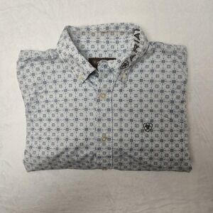 Ariat Shirt Boys XL 18 Blue White Team Kody Long Sleeve Western Logo Print